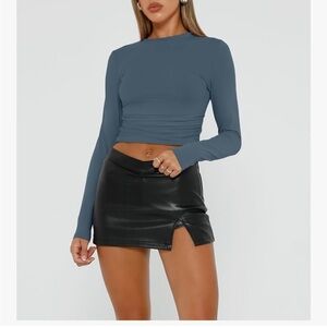 Long Sleeve Cropped Tee - Slate Blue